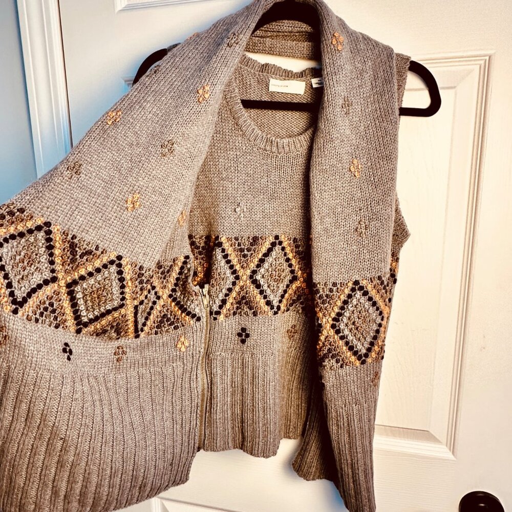 Anthropologie Sleeping On Snow Embroided Wool Alpaca Sweater Vest-Scarf M RARE - Picture 4 of 8